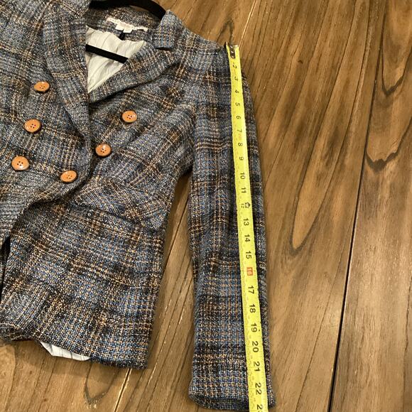 Veronica Beard Blue plaid tweed Miller Dickey Jacket double breasted cotton 4 - Picture 3 of 13